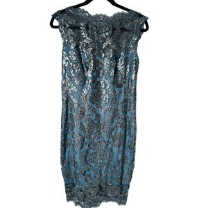 Tadashi Shoji 8 Sequin Lace Sheath Dress Blue & Silver